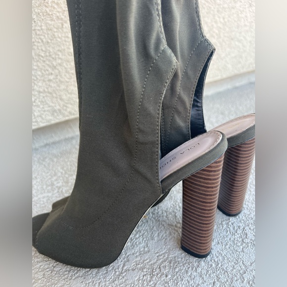 Lola Shoetique Miss Lola over the knee open toe Stella Heeled Thigh High boots 7 - Picture 3 of 9